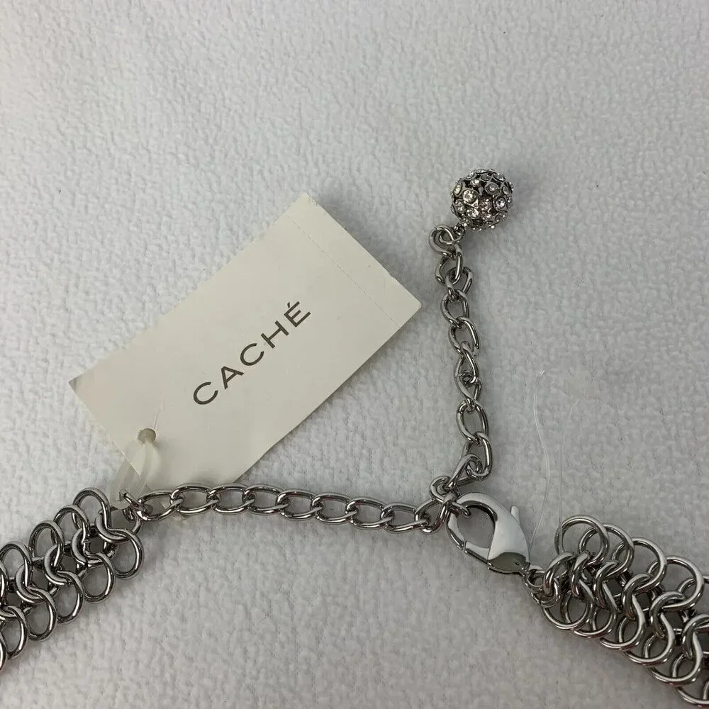 Cache Silver Heavy 3 Row Chain Statement Necklace 1” Wide New - Picture 4 of 9